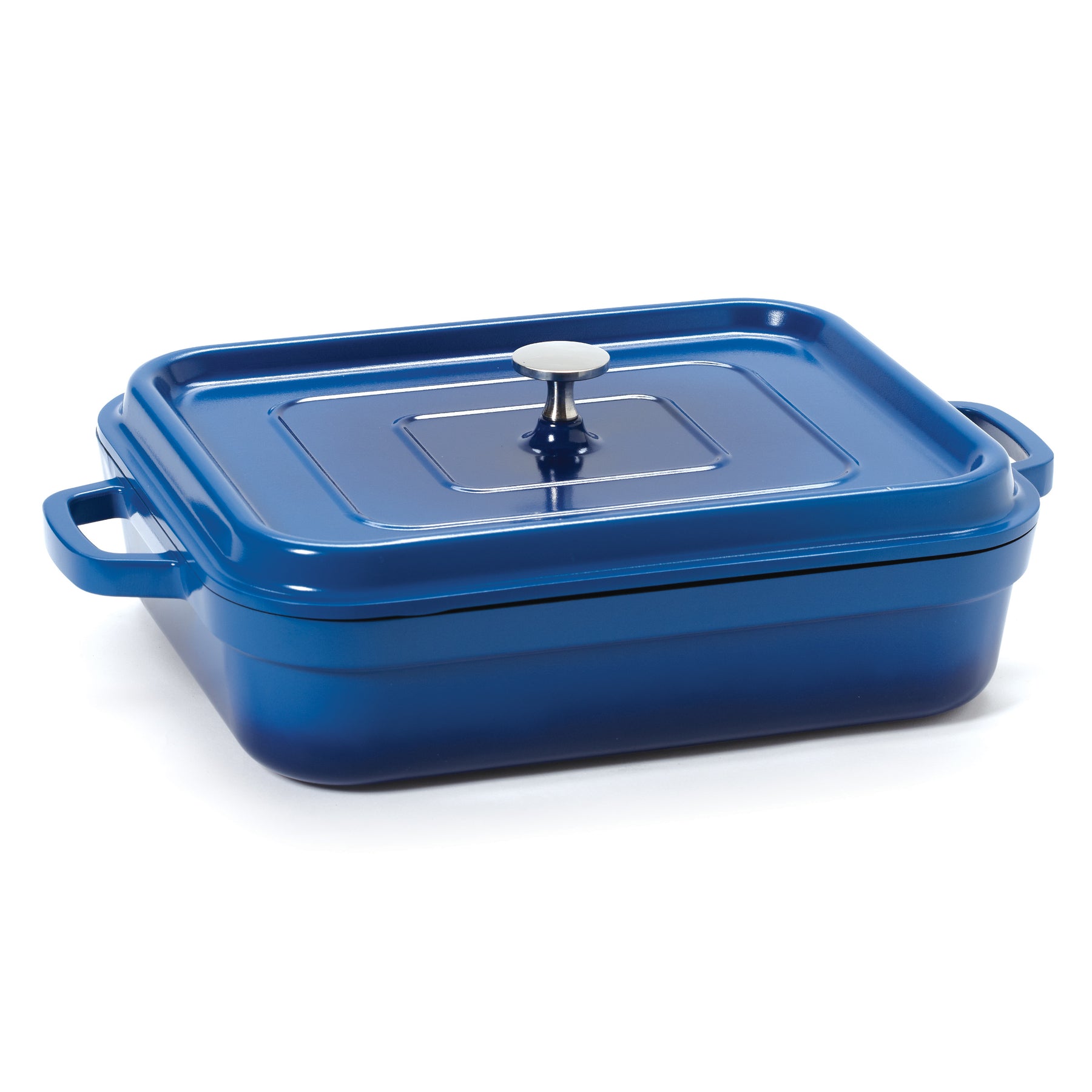 GET Heiss 7.5 Qt. Cobalt Blue Enamel Coated Cast Aluminum Rectangular Roasting  Pan with Lid CA-017-CB/BK/CC