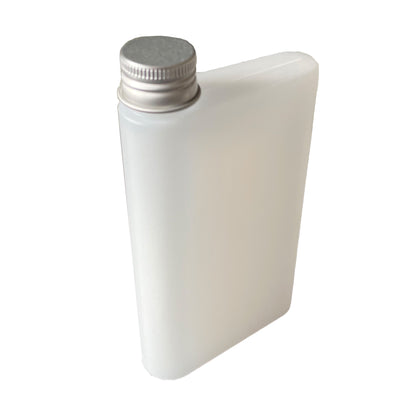 7 oz. Semi-Translucent, HDPE, Flask Bottle with Lid, 3.25" L x 1" W x 5.25" H (6" H with Lid), 96 pieces per Case, G.E.T. Cocktails To-Go