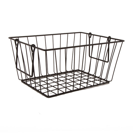 11.5" L x 8.5" W x 8" H, Iron Powder Coated, Gun Metal Grey, Rectangular Basket with Swinging Handles