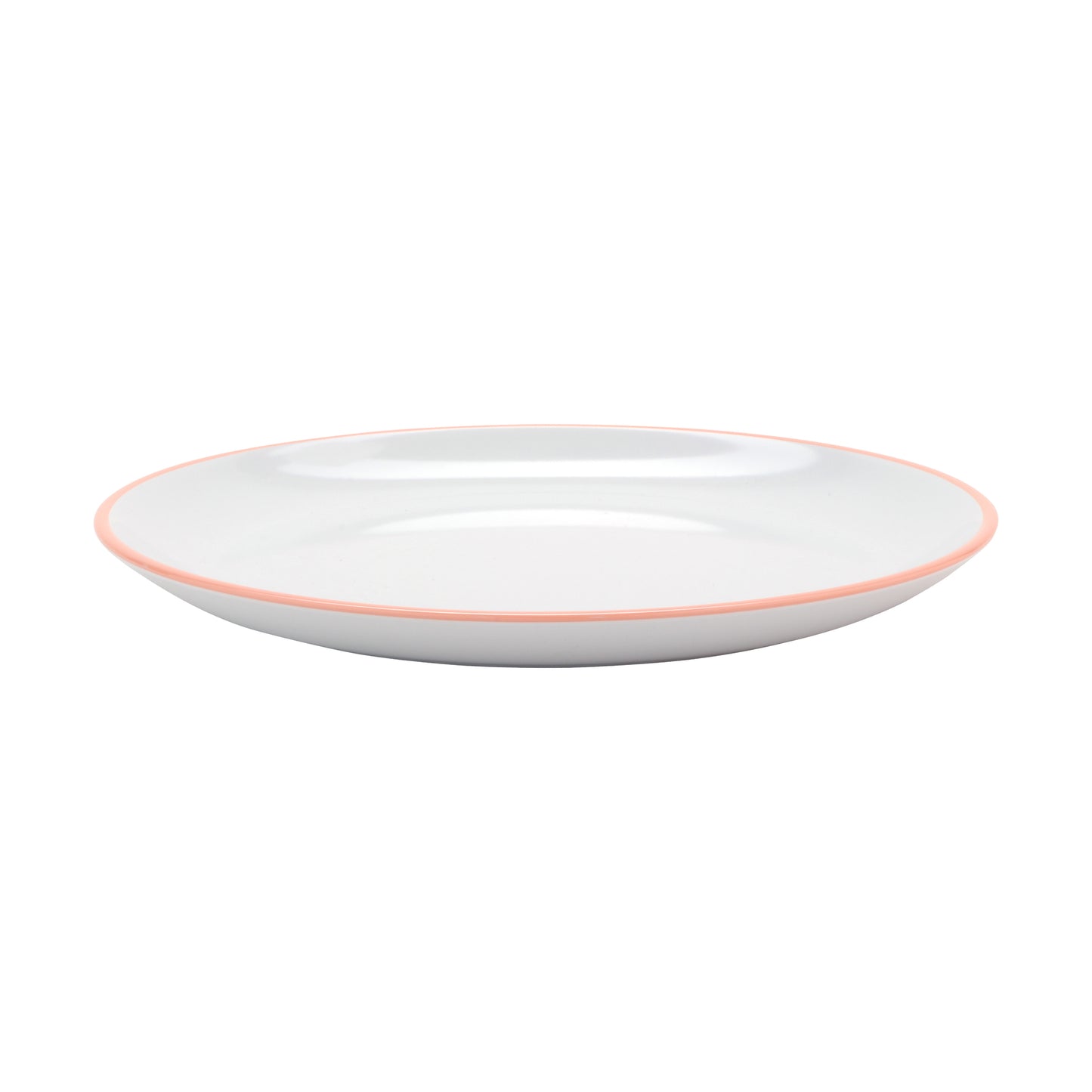 10.5" White Base with Pink Trim, Melamine Round Dinner Plate, G.E.T. Settlement Oasis (12 Pack)