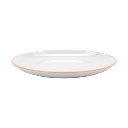 10.5" White Base with Pink Trim, Melamine Round Dinner Plate, G.E.T. Settlement Oasis (12 Pack)