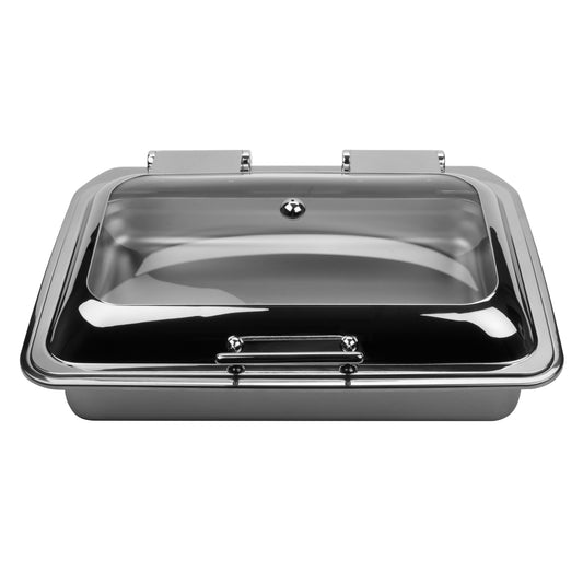 Strata Rectangular/Oblong Clamshell Insert with Glass Lid, 8 qt., 22.5" x 16.5" x 8" H, Stainless Steel with a Glass Clamshell Lid, 2.5" Deep Standard Food Pan is Included, fits ST11602112, G.E.T. STRATA BUFFET SYSTEM ST11602114