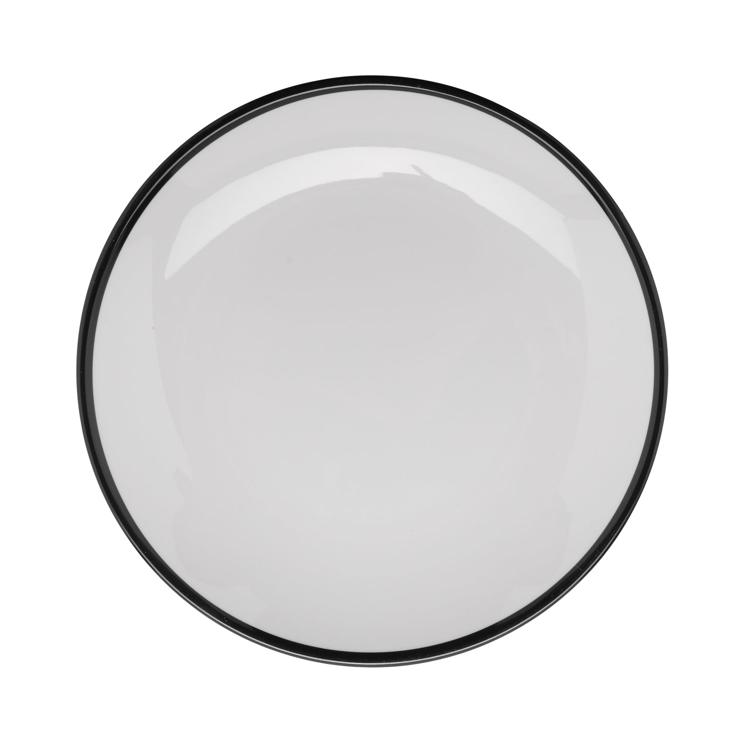 9" White with Black Trim, Enamelware Melamine Small Round Dinner Plate, G.E.T. Settlement Bistro (12 Pack)