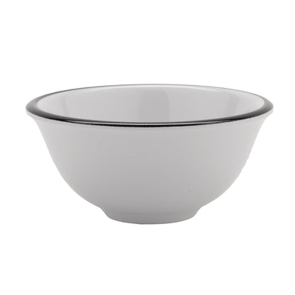 3 oz. White with Black Trim, Enamelware Melamine Small Round Side Dish Bowl, 4 oz. rim-full, 3.75" dia., 1.5" deep, G.E.T. Settlement Bistro (12 Pack)