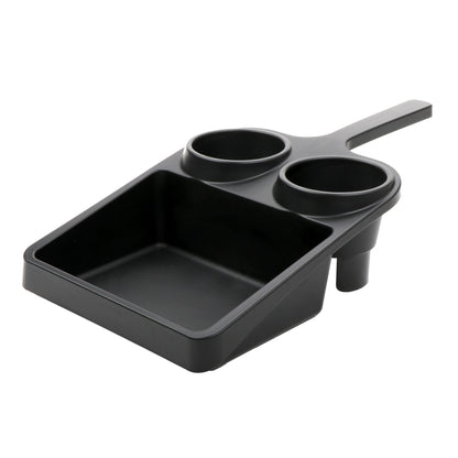 16.75" L x 8.7" W x 4" H, Black, ABS, Window Service Tray with Single Handle, Double Cup Holder, 3.25" Dia., Serving Area, 6" L x 7.875" W, 2.75" Deep, G.E.T. Serving Trays