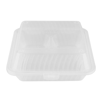 3-Compartment, Polypropylene, Clear, Food Reusable Container, 9" L x 9" L x 3.5" H, G.E.T. Eco-Takeout's (12 Pack)