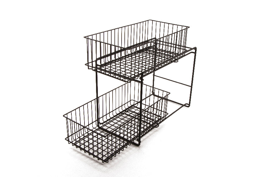 13.7" L x 7.3" W x 10" H, Iron Powder Coated, Gun Metal Grey, 2 Tier Sliding Shelf Basket, G.E.T Breeze Baskets