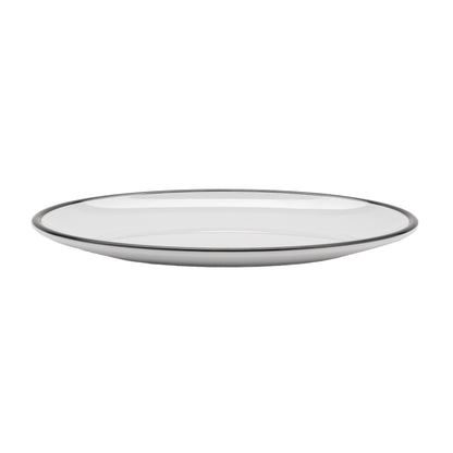 9" x 6.25" White with Black Trim, Enamelware Melamine Small Oval Dinner Plate, Shared Appetizer Platter, G.E.T. Settlement Bistro (12 Pack)