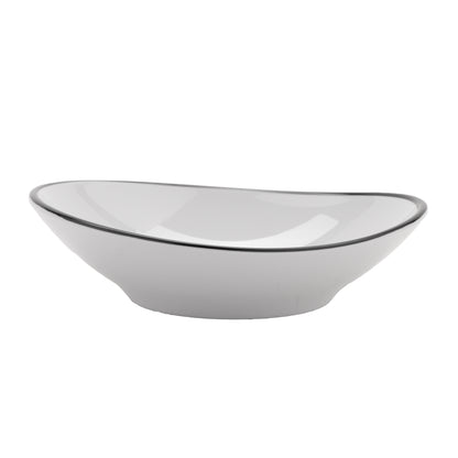 6 oz. White with Black Trim, Enamelware Melamine Shallow Bowl, 8 oz. rim-full, 5.75" x 5.25", 1.25" deep, G.E.T. Settlement Bistro (12 Pack)