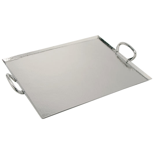 19" x 15" Mirror Polish Hammered Finish tray w/ Handles, 3/8" tray height ,tray length including handles 22"