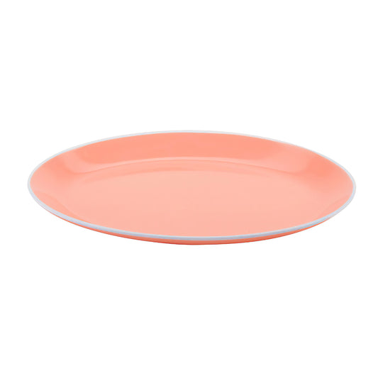 10" x 7.75" Pink with White Trim, Melamine Small Oval Dinner Plate, G.E.T. Settlement Oasis (12 Pack)