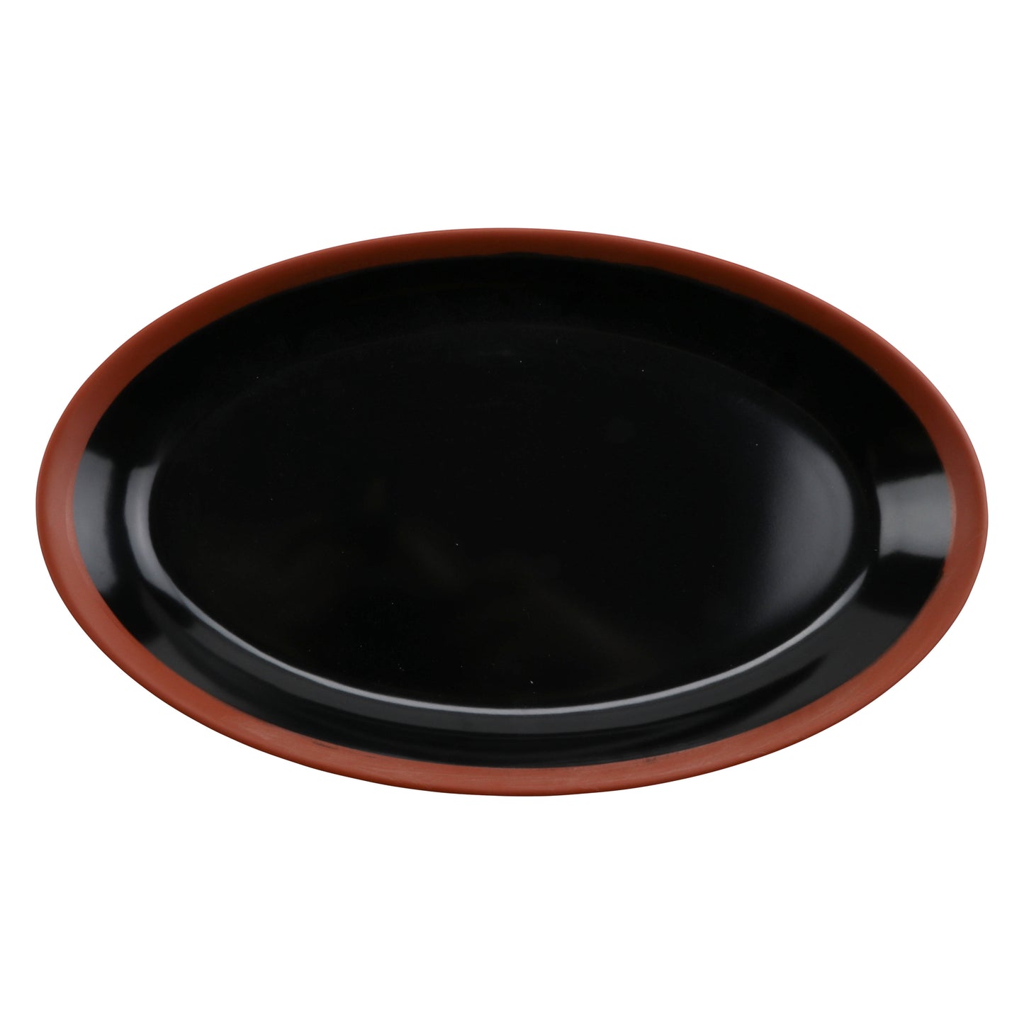 11" balance shiny black/matte terra cotta oval melamine platter (medium), 11"L x 6.5"W x 1.1"H, GET, cheforward