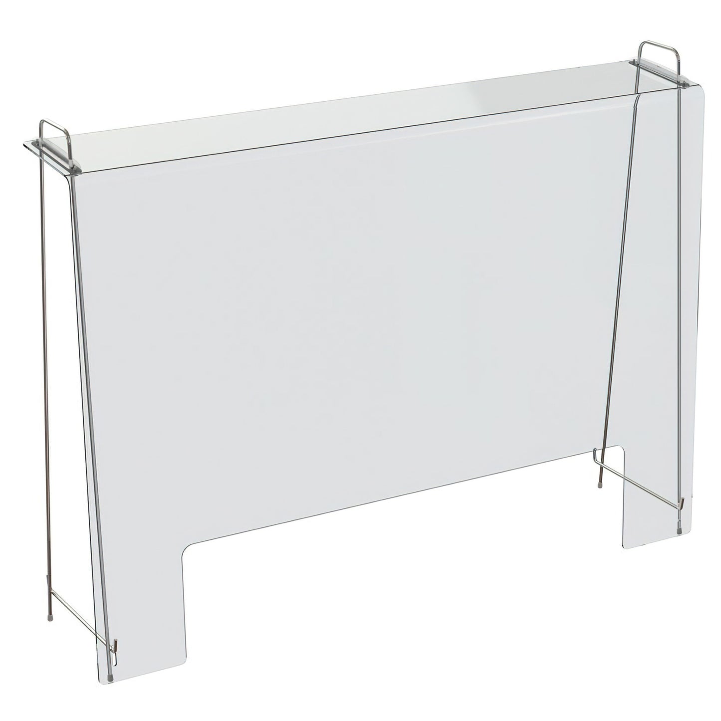 Portable clear acrylic sanitary sneeze guard/shield barrier on metal stand with window 9.84"L x 35.43"W x 34.06"