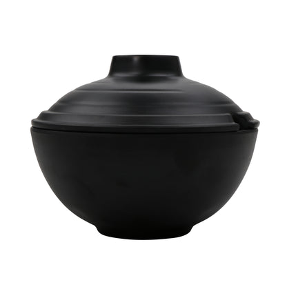 20 oz. Melamine, Black, Round Bowl with Lid, (30 oz. rim-full), 2.265" Deep, 3" H, (5" H with Lid), G.E.T Nara (12 Pack)