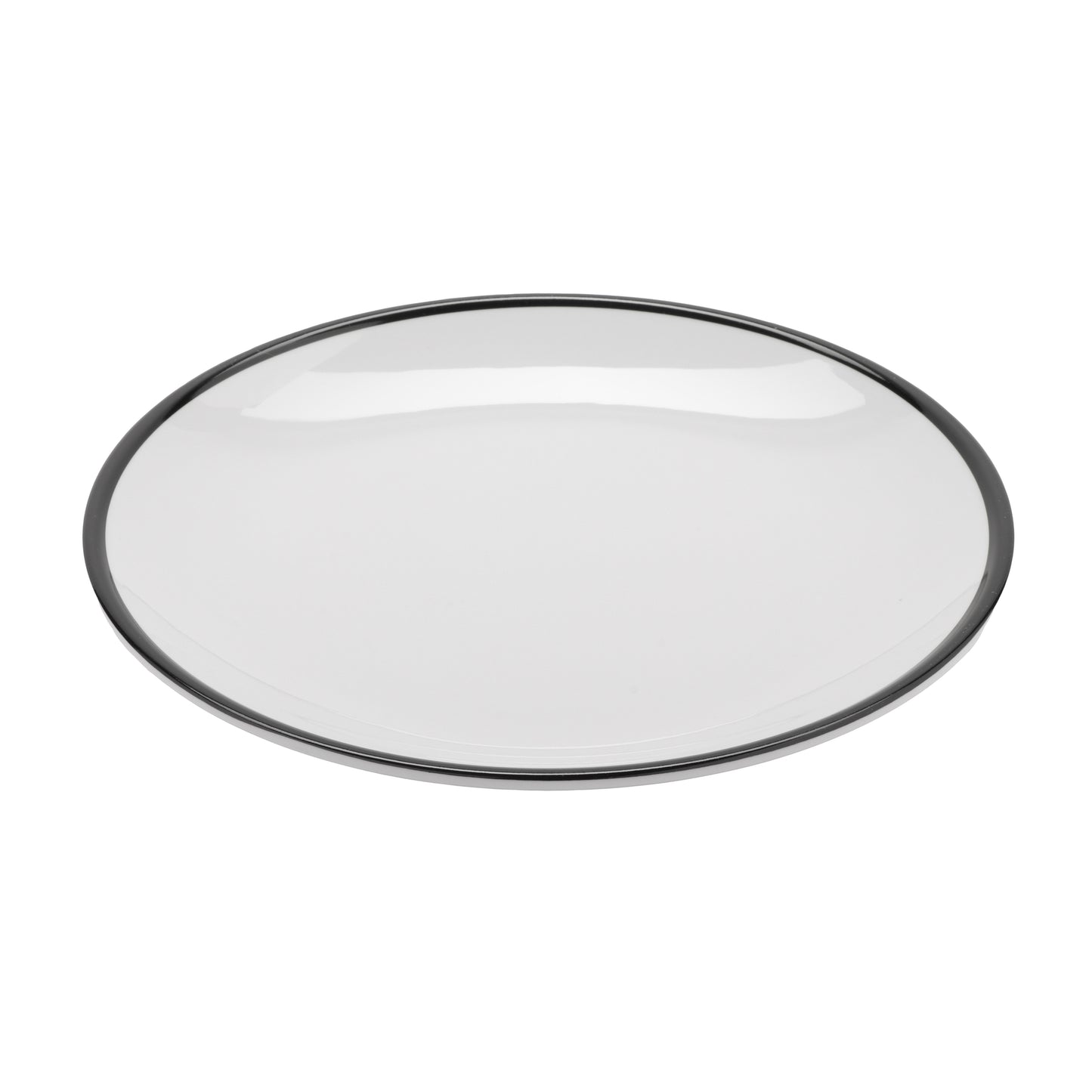 9" White with Black Trim, Enamelware Melamine Small Round Dinner Plate, G.E.T. Settlement Bistro (12 Pack)