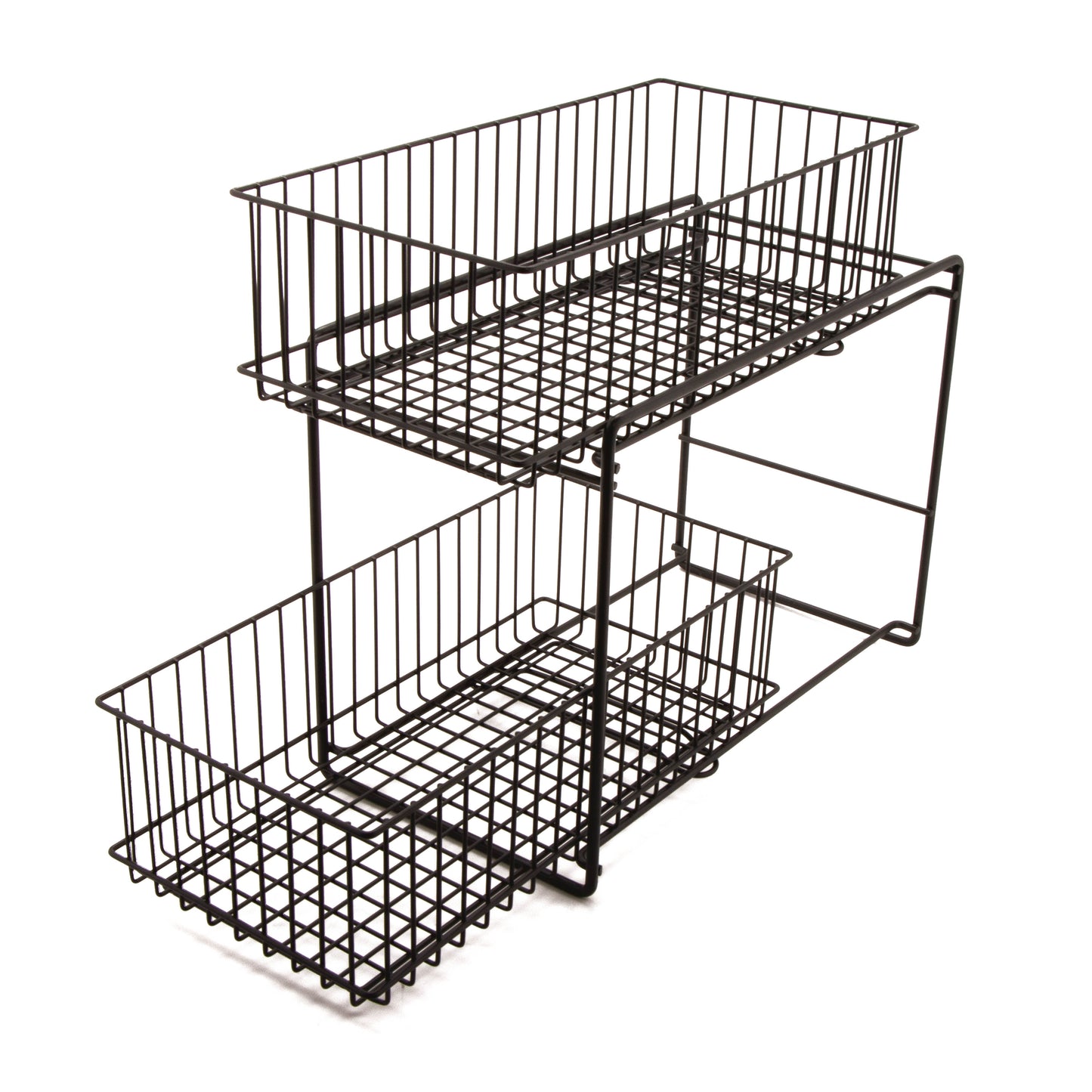 13.7" L x 7.3" W x 10" H, Iron Powder Coated, Gun Metal Grey, 2 Tier Sliding Shelf Basket, G.E.T Breeze Baskets