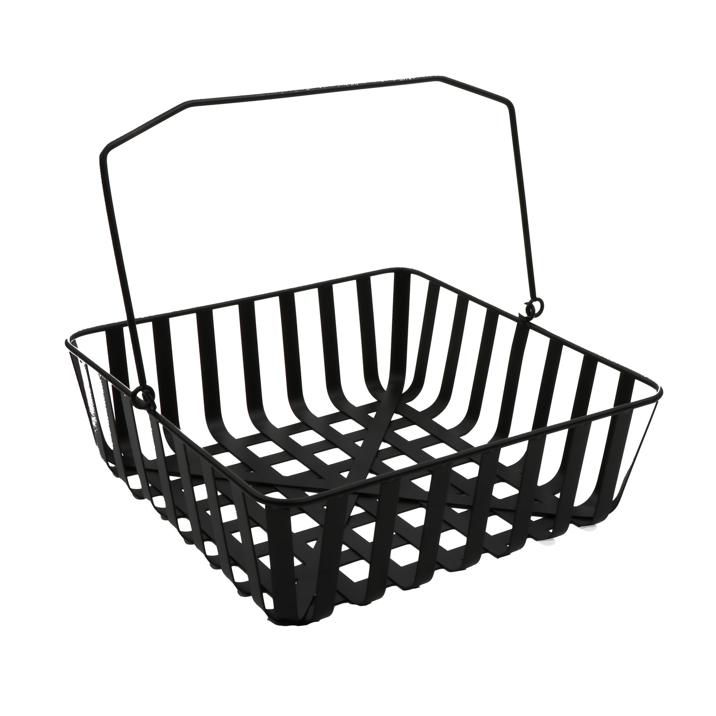 12" L x 4.25" H, Black, Iron Powder Coated, Square Basket with Swinging Handle, (3.75" Deep), G.E.T Harvest Baskets