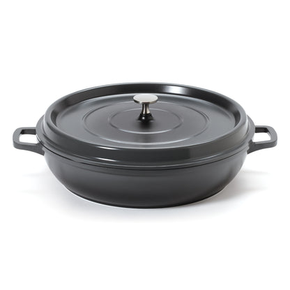 4.5 qt. (5 qt. rim-full), 12.63" Induction Ready Round Braiser / Paella w/ Lid, 2.88" deep (Clear Coat)