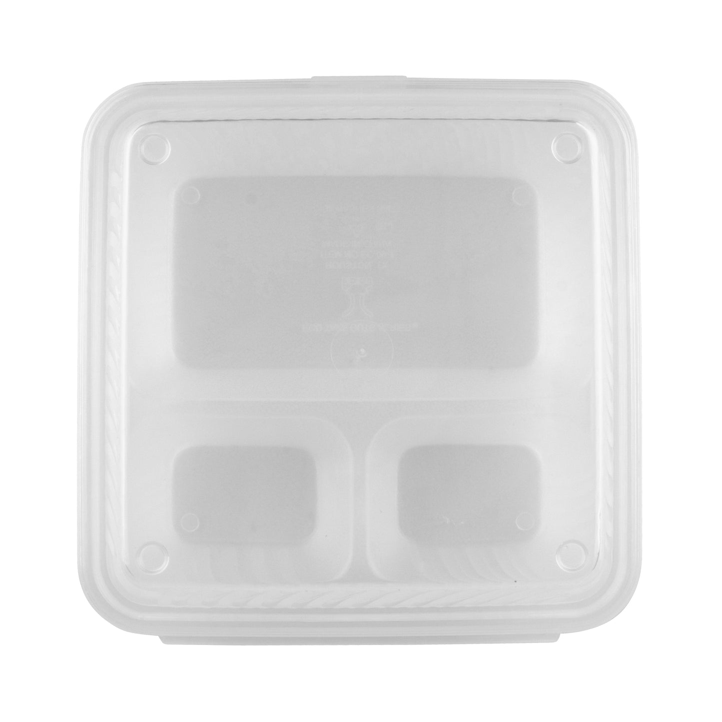 3-Compartment, Polypropylene, Clear, Food Reusable Container, 9" L x 9" L x 3.5" H, G.E.T. Eco-Takeout's (12 Pack)