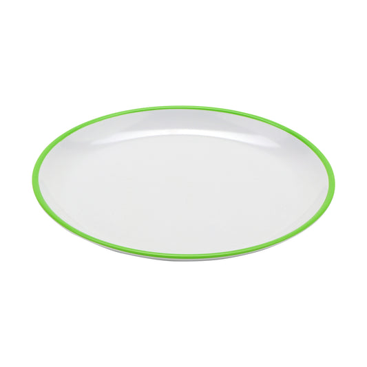 7" White with Green Trim, Melamine Bread, Side Dish, Round Plate, G.E.T. Settlement Oasis (12 Pack)