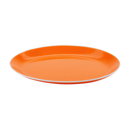 10" x 7.75" Orange with White Trim, Melamine Small Oval Dinner Plate, G.E.T. Settlement Oasis (12 Pack)