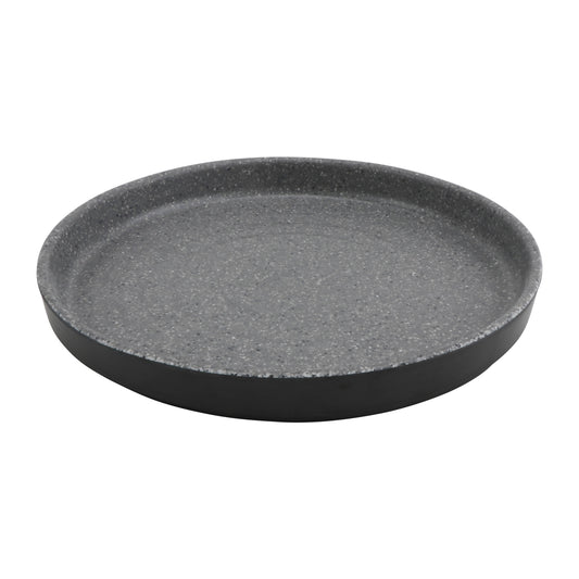 8.14" infuse stone grey/black melamine plate with edge rim (small), 8.14"L x 8.14"W x 1.1"H, GET, cheforward