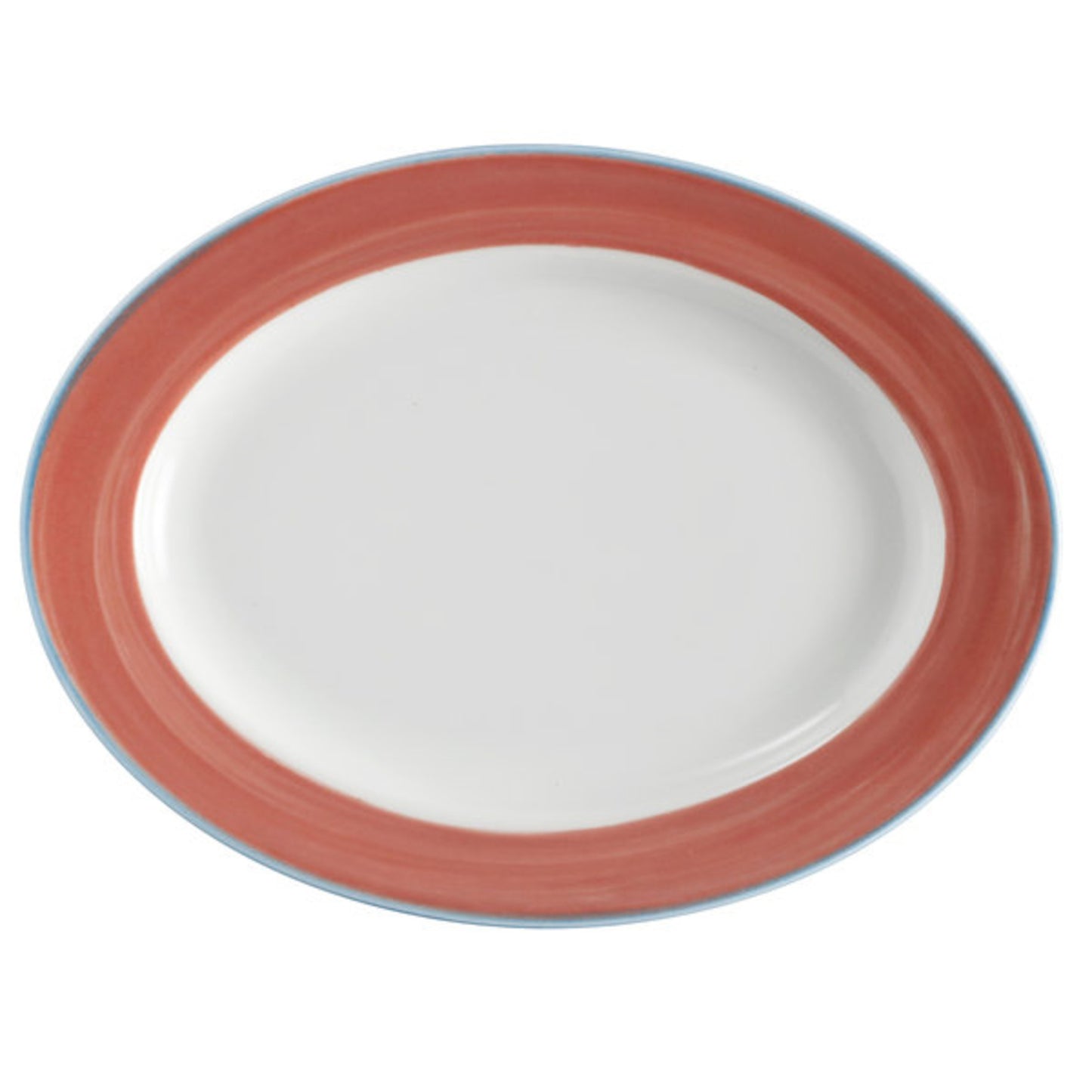 12" x 9" Coral Porcelain Rolled Edge Oval Platter with Rim, Corona Calypso (Stocked) (12 Pack)