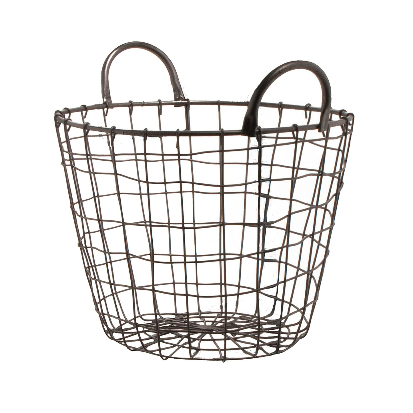 11" x 7.75" H, Iron Powder Coated, Gun Metal Grey, Round Basket with Loop Handles, G.E.T Breeze Baskets