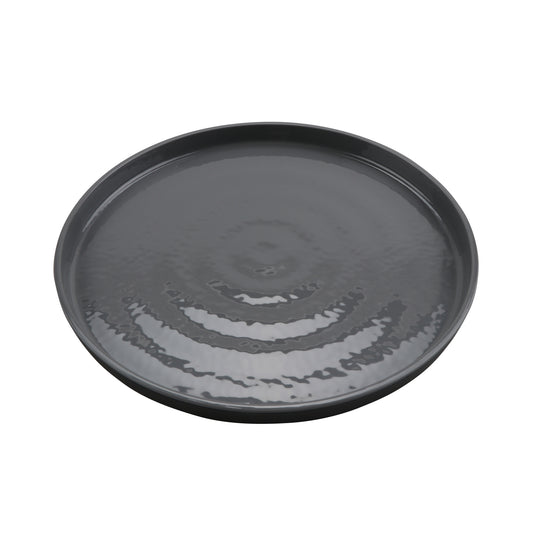 11" Round Edged Melamine Dinner Plate, Glossy Gray inside/ Black Matte outside, GET. Roca. (12 Pack)