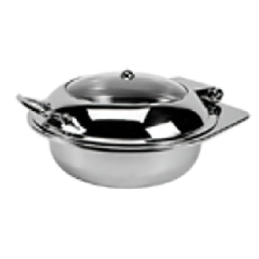 Strata Round Clamshell Insert with Glass Lid, 4 qt., 17" Dia. x 7.5" H, Stainless Steel with a Glass Clamshell Lid, 2.5" Deep Standard Food Pan is Included, fits ST11602116, G.E.T. STRATA BUFFET SYSTEM ST11602118