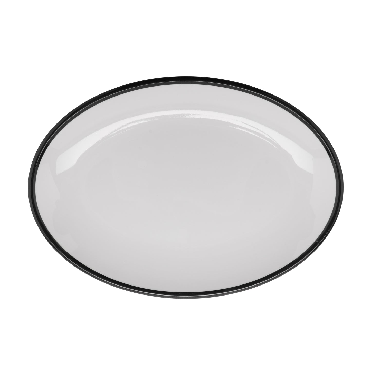 9" x 6.25" White with Black Trim, Enamelware Melamine Small Oval Dinner Plate, Shared Appetizer Platter, G.E.T. Settlement Bistro (12 Pack)