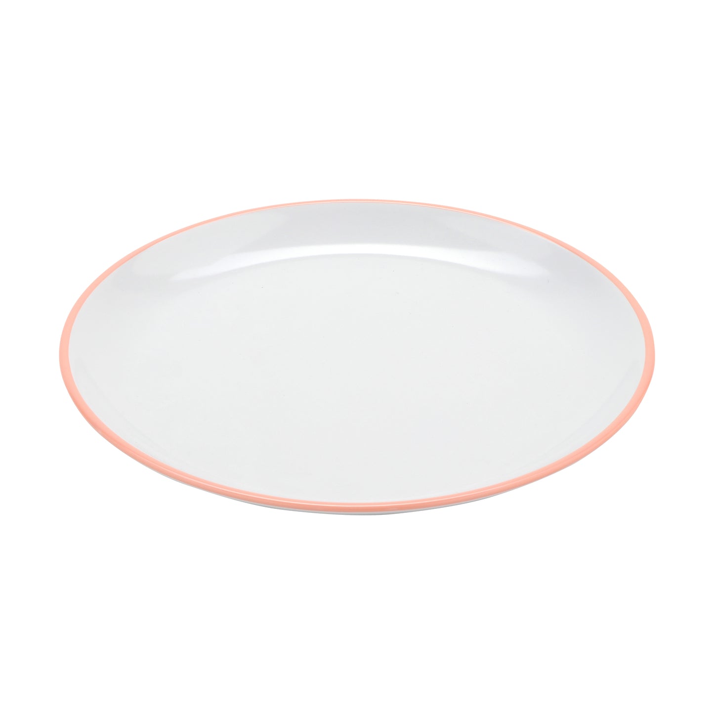 10.5" White Base with Pink Trim, Melamine Round Dinner Plate, G.E.T. Settlement Oasis (12 Pack)