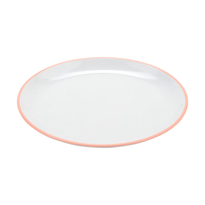 10.5" White Base with Pink Trim, Melamine Round Dinner Plate, G.E.T. Settlement Oasis (12 Pack)