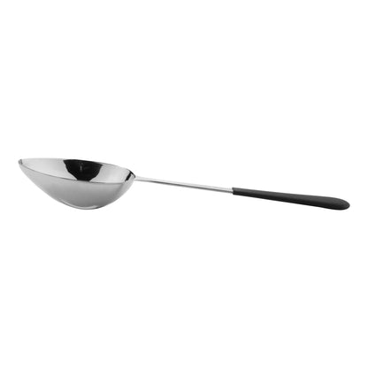 13.5" portion control slotted bowl spoon WITH TEXTURED BLACK PLASTIC DIPPED HANDLE. 6.. oz ,  96@ per master carton, 6@ per inner carton