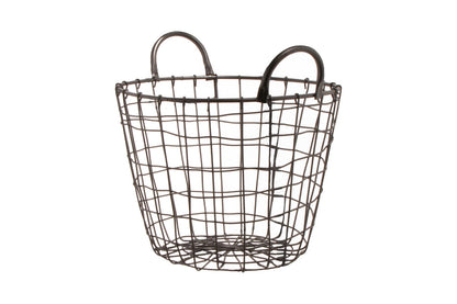 13" x 9.5" H, Iron Powder Coated, Gun Metal Grey, Round Basket with Loop Handles, G.E.T Breeze Baskets