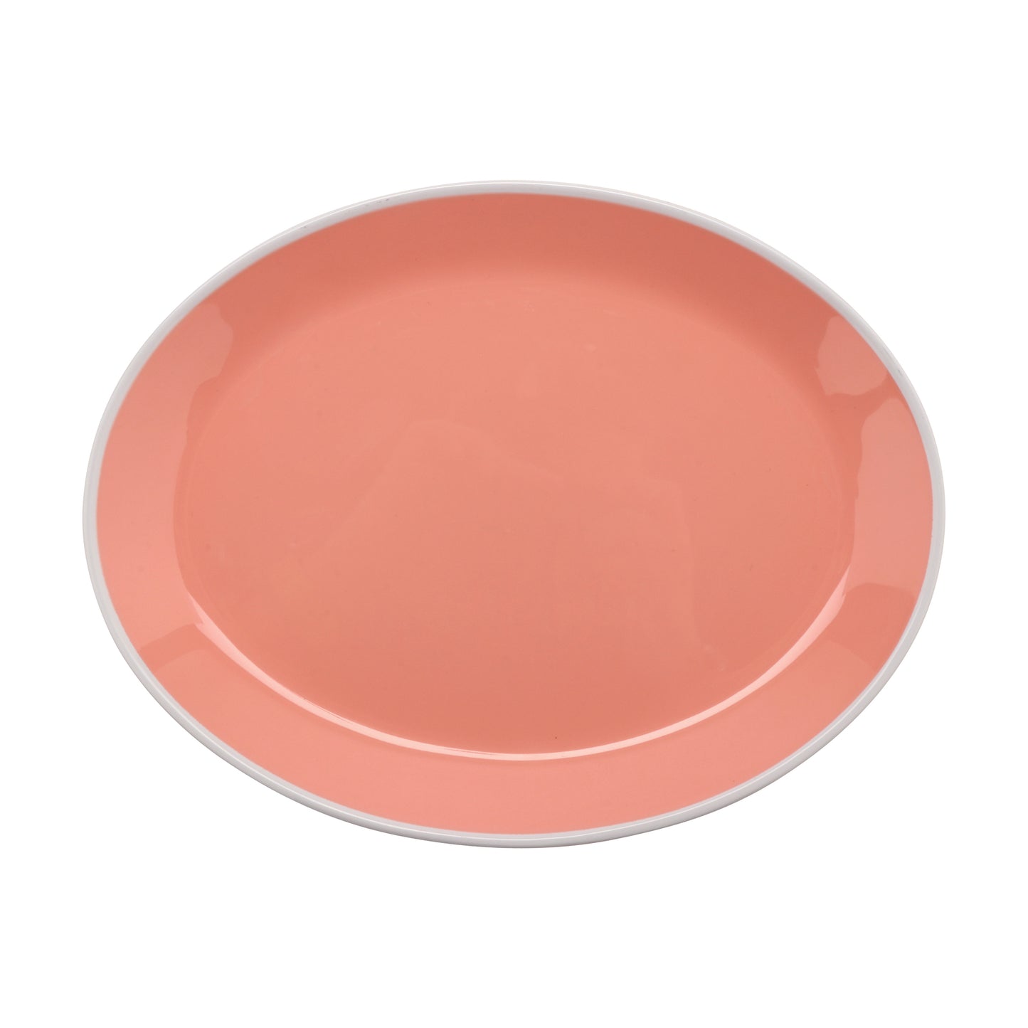 10" x 7.75" Pink with White Trim, Melamine Small Oval Dinner Plate, G.E.T. Settlement Oasis (12 Pack)