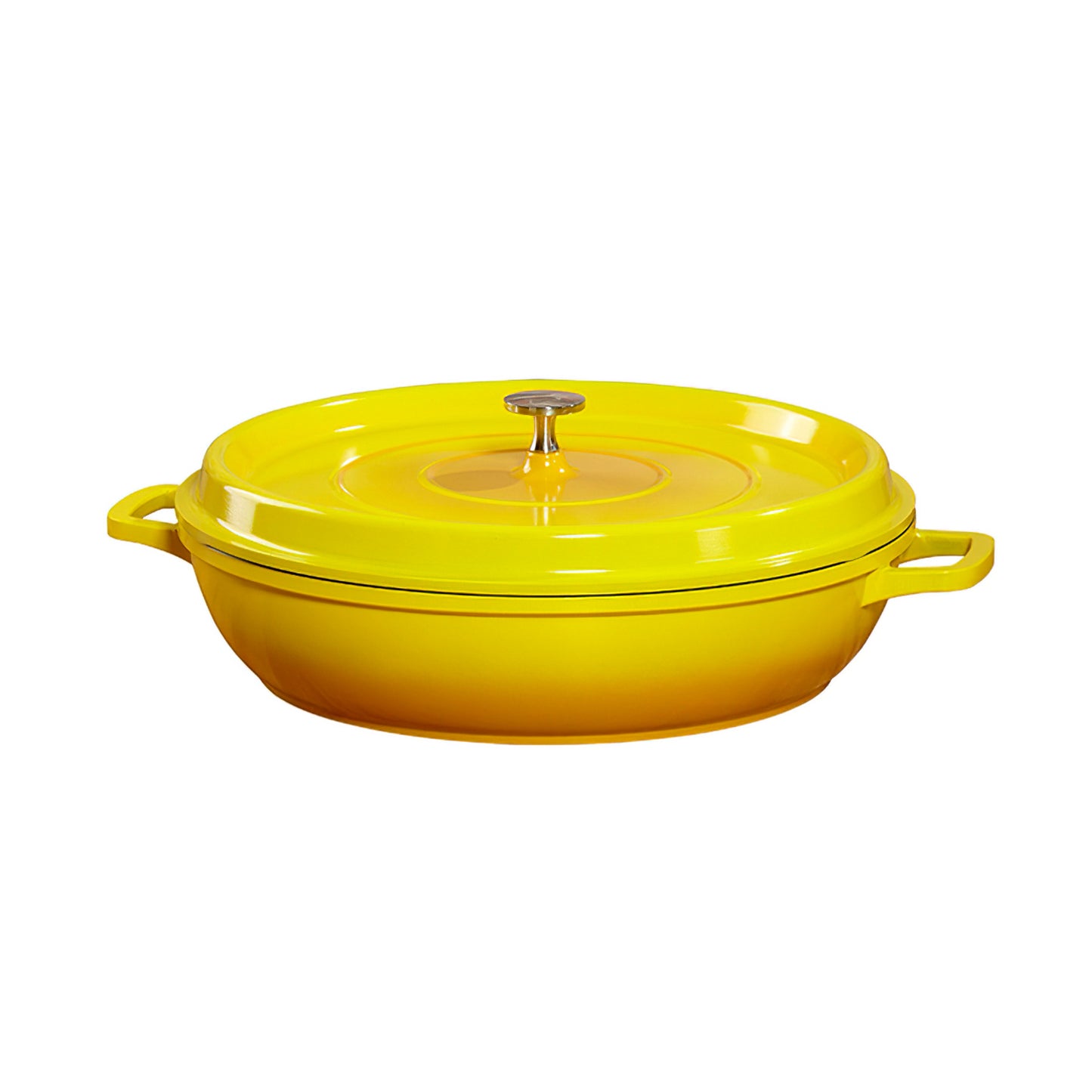 4.5 qt. (5 qt. rim-full), 12.63" Induction Ready Round Braiser / Paella w/ Lid, 2.88" deep (Clear Coat)