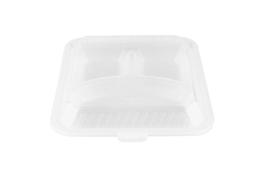 3-Compartmant Polypropylene, Clear, Food Reusable Container, 9" L x 9" W x 2.5" H, G.E.T. Eco-Takeout's (12 Pack)