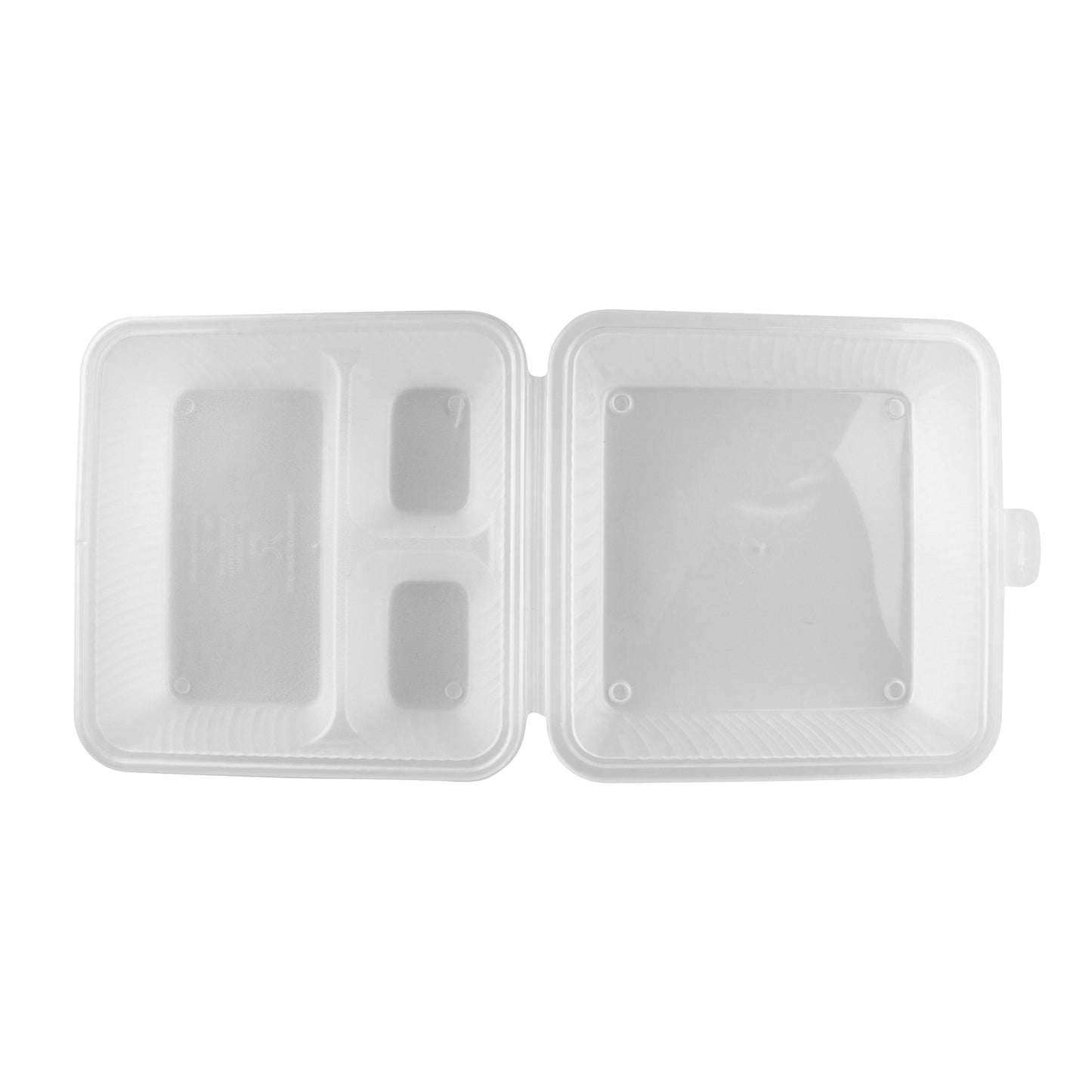 3-Compartment, Polypropylene, Clear, Food Reusable Container, 9" L x 9" L x 3.5" H, G.E.T. Eco-Takeout's (12 Pack)