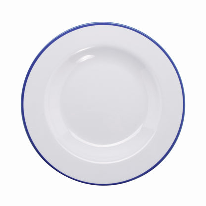 10 oz. White with Blue Trim, Enamelware Melamine Small Salad, Pasta, Soup Bowl, 20 oz. rim-full, 9" dia., G.E.T. Settlement Bistro (12 Pack)