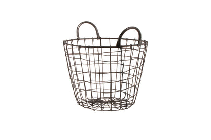 11" x 7.75" H, Iron Powder Coated, Gun Metal Grey, Round Basket with Loop Handles, G.E.T Breeze Baskets