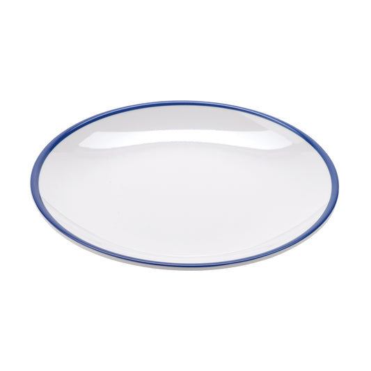 8" White with Blue Trim, Enamelware Melamine Bread, Side Dish, Round Plate, G.E.T. Settlement Bistro (12 Pack)