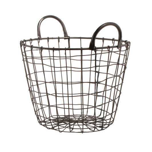 13" x 9.5" H, Iron Powder Coated, Gun Metal Grey, Round Basket with Loop Handles, G.E.T Breeze Baskets