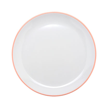 10.5" White Base with Pink Trim, Melamine Round Dinner Plate, G.E.T. Settlement Oasis (12 Pack)