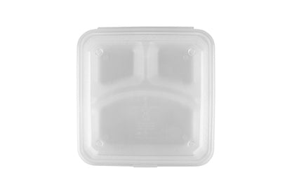 3-Compartmant Polypropylene, Clear, Food Reusable Container, 9" L x 9" W x 2.5" H, G.E.T. Eco-Takeout's (12 Pack)