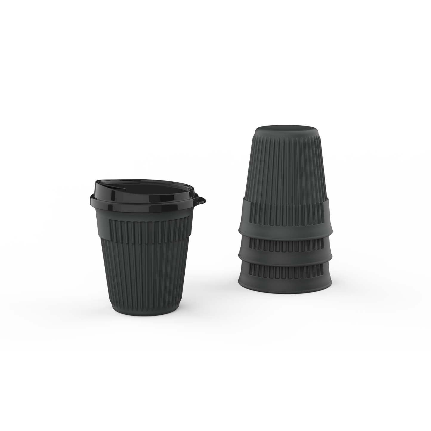 12 oz. Ribbed Cup with Lid EC-200-LID-BK, Top Dia. 3.5", GET. Eco -Takeouts.