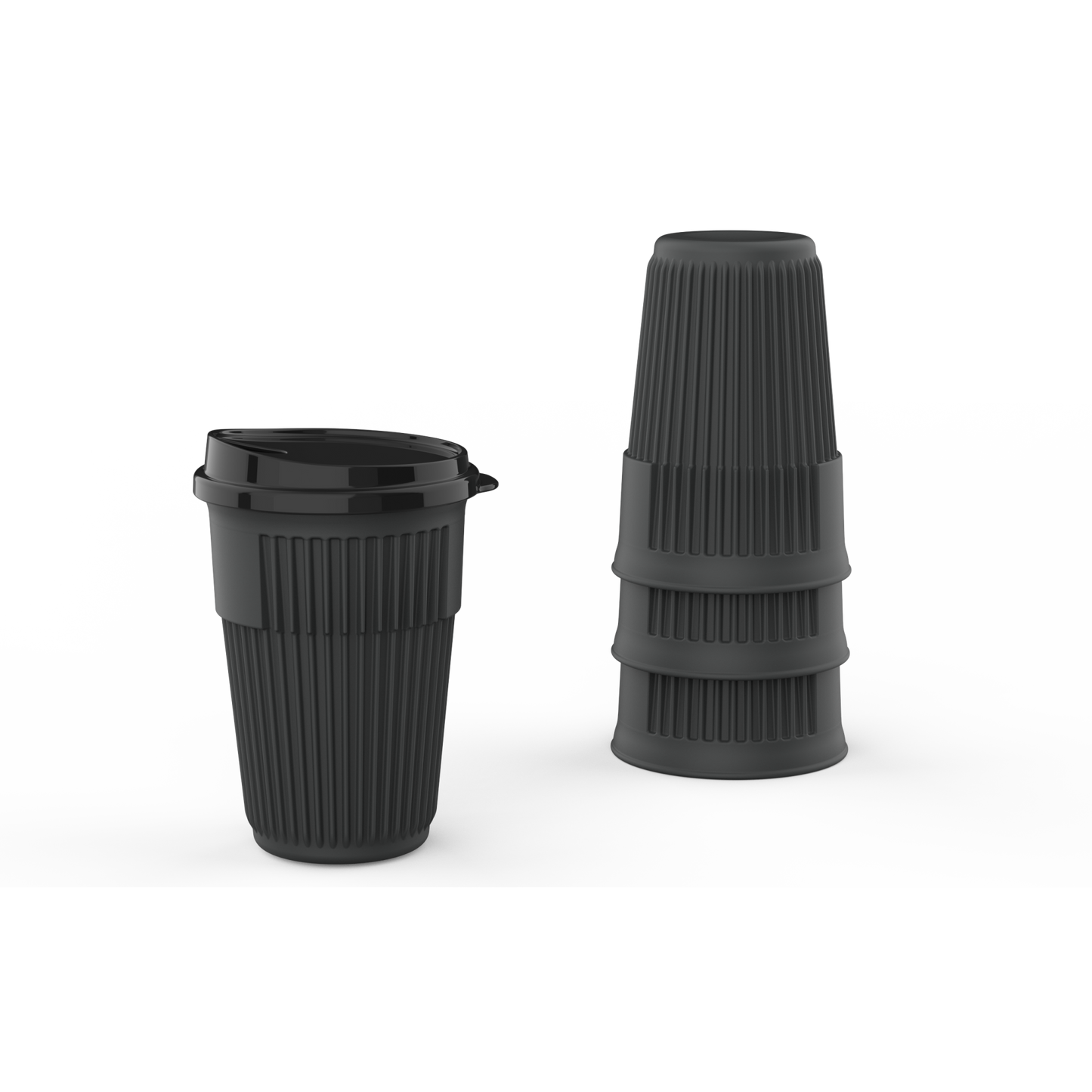 16 oz. Ribbed Cup with Lid EC-200-LID-BK, Top Dia. 3.5", GET. Eco -Takeouts.