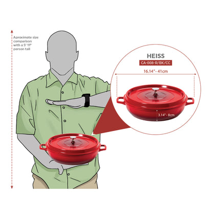 4.5 qt. (5 qt. rim-full), 12.63" Induction Ready Round Braiser / Paella w/ Lid, 2.88" deep (Clear Coat)