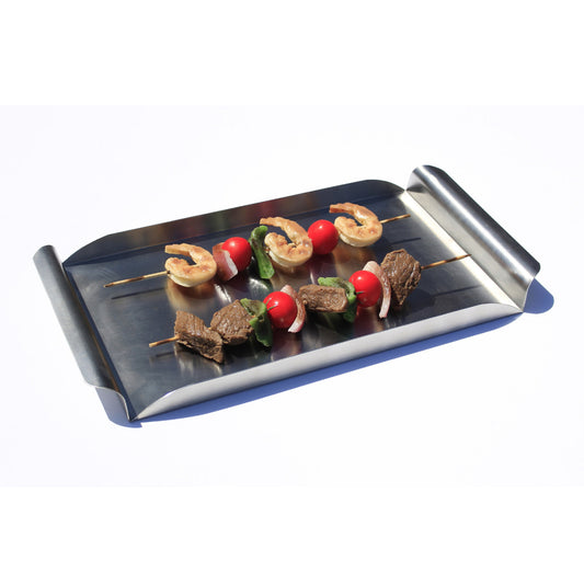 16.25" x 8.25" Stainless Steel Rectangular Tray w/ Brushed Finish and Curved Handles