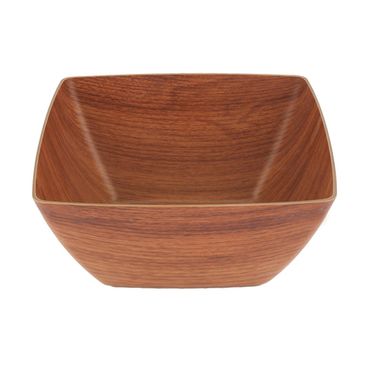 3 qt. (4 qt. rim-full), Square Faux Wood Bowl, Mahogany Wood, Polystyrene, 9.25" x 9.25", 4" deep, G.E.T. Arbor (12 Pack)